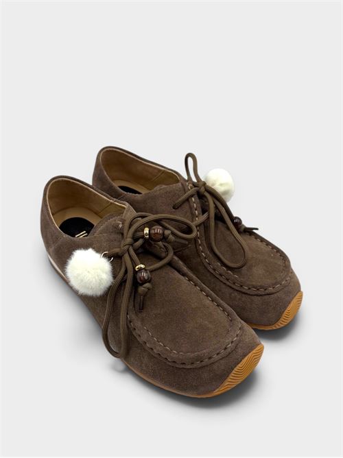 Mocassino taupe scamosciato con pon pon IL LACCIO | 494351CROSTATAUPE